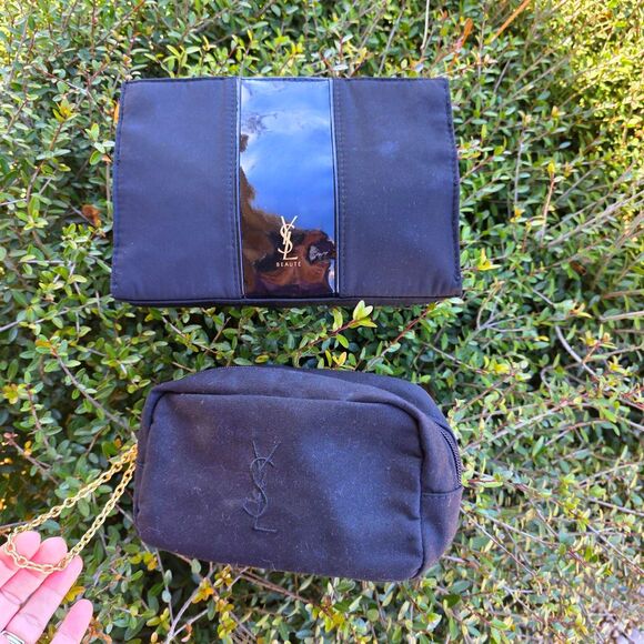 YSL Handbags - YSL BEAUTE BLACK POUCH WITH GOLD WRIST CHAIN & Zip Top Pouch